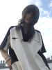 American Academy Estilo Camiseta de manga curta Feminino Verão Contraste Cor Costura Polo Gola T-shirt Pescoço Redondo Casal Pesado Top Ins