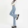 Jeans acampanados forrados de felpa azul claro para mujer, nuevo estilo primavera/otoño 2026, de cintura alta, adelgazantes y adecuados para figuras petite