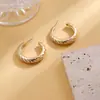 Brincos de Aço Inoxidável Banhado a Ouro Estilo Europeu e Americano Moda Simples Joias Duas Tiras Padrão de Cânhamo Brilhantes Brincos em Forma de C