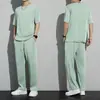 Pantalones deportivos rectos de verano casual para hombre, color liso versátil, camisa ligera de manga corta