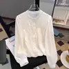 Camisa Blanca Francesa de Alta Gama de Moda para Mujer 2026 Otoño Nueva Blusa Top Versátil de Manga Larga con Adorno de Encaje