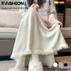 Falda de Punto Suave y Elegante con Borlas, Cintura Alta, Adelgazante, Moda Otoñal para Mujer, Falda Casual de Línea A con Dobladillo Ancho, Ceñida a la Cadera A6368