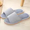 Pantuflas de Lino Rayadas Primavera y Otoño Cuatro Estaciones Hogar Interior Tela de Algodón Hombres Suela Gruesa Pareja Mujeres Piso Verano Frescas