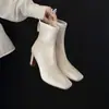 Botas Elásticas Super Stretch Femininas Botas Emagrecedoras Outono Novo Estilo Versão Coreana Bico Quadrado Zíper Traseiro Salto Agulha Botas da Moda Botas Elásticas Femininas para Tornozelo