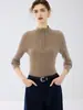 Suéter Feminino de Cashmere Gola Alta Meia-Calça Ajustado ao Corpo, Camisa Base Tricotada de Manga Longa Cor Sólida, Novo Top Outono/Inverno