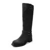 Botas altas de cuero genuino, estilo nuevo, punta redonda, tacón medio grueso, sin cordones, caña alta, con hebilla de cinturón, botas de montar