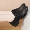 2026 Novos Sapatos de Dança Femininos de Couro Macio com Cadarço Salto Bloco Solado Macio Aumento de Altura Quatro Estações Antiderrapante Sapatilhas da Moda