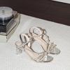 Sandalias Abiertas de Punta Cuadrada Estilo Francés con Pedrería Estilo Hada para Mujer, Nuevo Modelo Verano 2026, Plata Correa Única Tacón de Cristal Tacones Altos