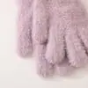 Nuevo estilo felpa imitación pelo de conejo ins guantes de invierno para mujer forro polar cálido lindos a prueba de frío color sólido cinco dedos invierno