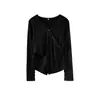 Elegante Suéter de Malha com Sobreposição em V e Manga Longa Estilo Socialite para Mulheres, Novo Estilo de Inverno, Tamanho Grande Camisa Base Acinturada 343597