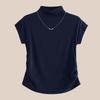 Nova Moda Feminina 2026, Blusa Feminina de Gola Meia-Alta, Camiseta Feminina de Manga Curta Estilo Primavera, Design Elegante com Ombros Normais, Mangas Flare, Ajuste na Cintura, Efeito Emagrecedor
