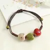 Joias de Cerâmica Jingdezhen para Mulheres, Simples e Versáteis, Estilo Étnico Retrô, Pulseira Tecida à Mão, Pulseira de Contas, Fornecimento Atacado