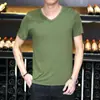 Camiseta de Modal para hombre de manga corta con cuello en V estilo coreano camiseta de verano sin cuello de manga corta de algodón mercerizado helado de color liso