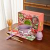 Conjunto de Chá Matcha Japonês Transfronteiriço com 7 Peças Tigela de Matcha Cerâmica Rosa com Bico Baibenli Xadrez Flor de Cerejeira