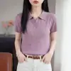 Camiseta de Manga Corta para Mujer Estilo Verano 2026 con Cuello de Solapa y un Botón, Color Sólido, Tejido Fino, Top Elegante y Versátil