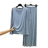 Conjunto de Pijama de Manga Larga y Pantalón Largo de Modal Nuevo para Primavera y Otoño para Mujer, Camiseta de Cuello Redondo, Conjunto de Ropa de Casa Talla Grande