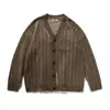 Yidao Vintage 25 Outono e Inverno Novo Retrô Listrado Maillard Cardigan Suéter Masculino Solto Casual Jaqueta de Tricô
