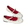 Zapatos Mary Jane Mollykiki con Tachuelas, Pliegues de Ballet, Lazo, Correa Única, Boca Baja, Tacón Bajo, Planos Estilo Hada