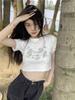 Playera de Manga Corta con Cuello Redondo y Estampado de Dibujo Animado de Chica Dulce y Sexy para Mujer Verano 2025 Nuevo Estilo Coreano Slim Moda Más Fácil de Combinar Top