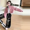 Conjunto de cárdigan con cremallera estilo hip-hop para niña y pantalones vaqueros de estrella de cinco puntas, moda infantil 2026, pantalones de pierna ancha, conjunto de dos piezas