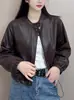 Jaqueta de Couro Feminina Petite Casaco Curto 2026 Outono Novo Estilo Coreano High-End Retrô Solta Versátil Emagrecedor Top Tendência