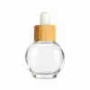 Botella gotero con forma de bombilla de 20 ml, 30 ml, 50 ml, Botella recargable para perfume con tapa de bambú ecológica, Botella para aceites esenciales, Botella de vidrio