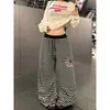 Nueva colección de otoño: Pantalones casuales de rayas con bloques de color y cordón, estilo americano, minimalistas, para mujer, con un corte holgado, versátil y relajado, perfectos para uso deportivo y casual