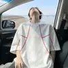 Estilo callejero americano línea Hasselblad camisa deportiva de verano de seda helada de manga corta para hombre, top juvenil moderno con bloques de color