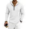 Sudadera con capucha y media cremallera para hombre, tejido gofrado para primavera y otoño, con cordón texturizado en la capucha, top informal de manga larga