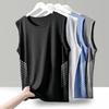 Chaleco de seda de hielo para hombre, moderno, fino, transpirable, de secado rápido, deportivo, de ocio, ancho, con cuello redondo, sin mangas, para verano