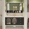 Mueble de baño de lujo con entrada francesa, combinación de cerámica integrada, lavabo moderno y sencillo, lavabo de roble pintado