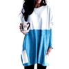 Camiseta Popular de Bloques de Color de Amazon en Stock, Camiseta Básica para Mujer, Estilo Europeo y Americano, Top de Manga Larga con Bolsillo Parcheado y Cuello Redondo de Primavera