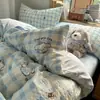 Algodón Puro Grado A para Mamá y Bebé Algodón en Bola Dibujos Animados Frescos Funda de Edredón Sábana Bajera Ropa de Cama para Dormitorio Estudiantil 4