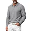 Camisa polo masculina casual simples de linho, europeia e americana, para primavera/outono, respirável, versátil, com gola de lapela, manga longa solta, personalizável