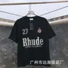 Versión Alta Transfronteriza Colección de Manga Corta Rhude Retro Americano Marlboro Streetwear Casual Holgado Pareja Camiseta de Cuello Redondo
