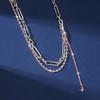 Nuevo collar con borlas de diamantes rosas sencillo y multicapa con costuras, versátil y elegante, cadena corta de clavícula con diamantes de imitación a la moda para mujer