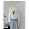 Cárdigan de Punto Bordado con Cuello Redondo para Mujer 2025 Primavera y Otoño Nuevo Retro Retorcido Delgado Prendas de Punto Prendas de Punto Top Chaqueta