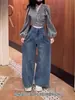 Jeans Reta Cintura Alta Feminino Primavera e Verão 2025 Novo tamanho plus size garota cheinha Casual Solto Emagrecimento Calças Wide Leg