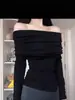Top Chic Sexy Hombros Descubiertos para Mujer, Ropa Interior Ajustada de Manga Larga para Principios de Otoño, Estilo Americano Perezoso Chica Atrevida Hombros Descubiertos Trendy Capa Base