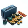 Juego de Té Kung Fu de Viaje Estilo Japonés Juego Pequeño para Uso en Casa Tetera Pequeña Taza de Té de Cerámica Bandeja de Té para Exteriores Bolsa Portátil