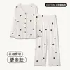 Estilo lindo primavera y otoño algodón puro floral cárdigan manga larga pantalón largo conjunto de dos piezas ropa de casa pijama para mujer, adecuado para usar afuera para un paseo