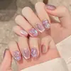 Uñas Portátiles de Alta Gama para Año Nuevo: Rojo Retro Cisne Puntos, Ojo de Gato Francés, Moño, Brillo Deslumbrante, Manicura Hecha a Mano que Realza el Cutis