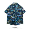 Camisa Floral Estilo Tailandês Praia de Bangkok, Manga Curta, Roupa Unissex para Casal, Camisa Solta Retro Cool de Secagem Rápida para o Festival Songkran