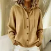 Cardigã de malha com capuz e botões europeu e americano 2026, novo outono e inverno, moda casual de cor sólida transfronteiriça, roupas femininas