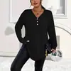 2026 Europeo y Americano Amazon Comercio Exterior Transfronterizo Color Sólido Cuello en V Botones Casual Manga Larga Top