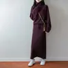 26 Otoño Invierno Nuevo Jersey de Cuello Alto 100% Lana Falda Larga Hasta la Rodilla Conjunto de Punto para Mujer Conjunto Casual de Dos Piezas
