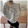Nueva Camisa Elegante Estilo Coreano para Primavera y Verano con Protección Solar, Espalda Abierta con Corte y Lazo, Top de Punto Rayado de Manga Larga