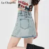 Falda de Mezclilla de Cintura Alta para Mujer Verano 2025 Moderna Versátil Nueva Retro Cintura Alta Adelgazante Línea A Bodycon Falda Corta