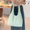 Bolsa de Hombro de Cuadros Huecos Estilo Universitario Nuevo de Verano, Bolso Fresco y Dulce para Mujer, Bolso de Tela Casual de Gran Capacidad