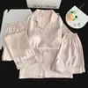 Pijama de Tres Piezas de Seda Helada de Gatito con Almohadillas en el Pecho Pijama para Mujer Temporada de Verano Nuevo Cárdigan Ropa Fresca para Casa